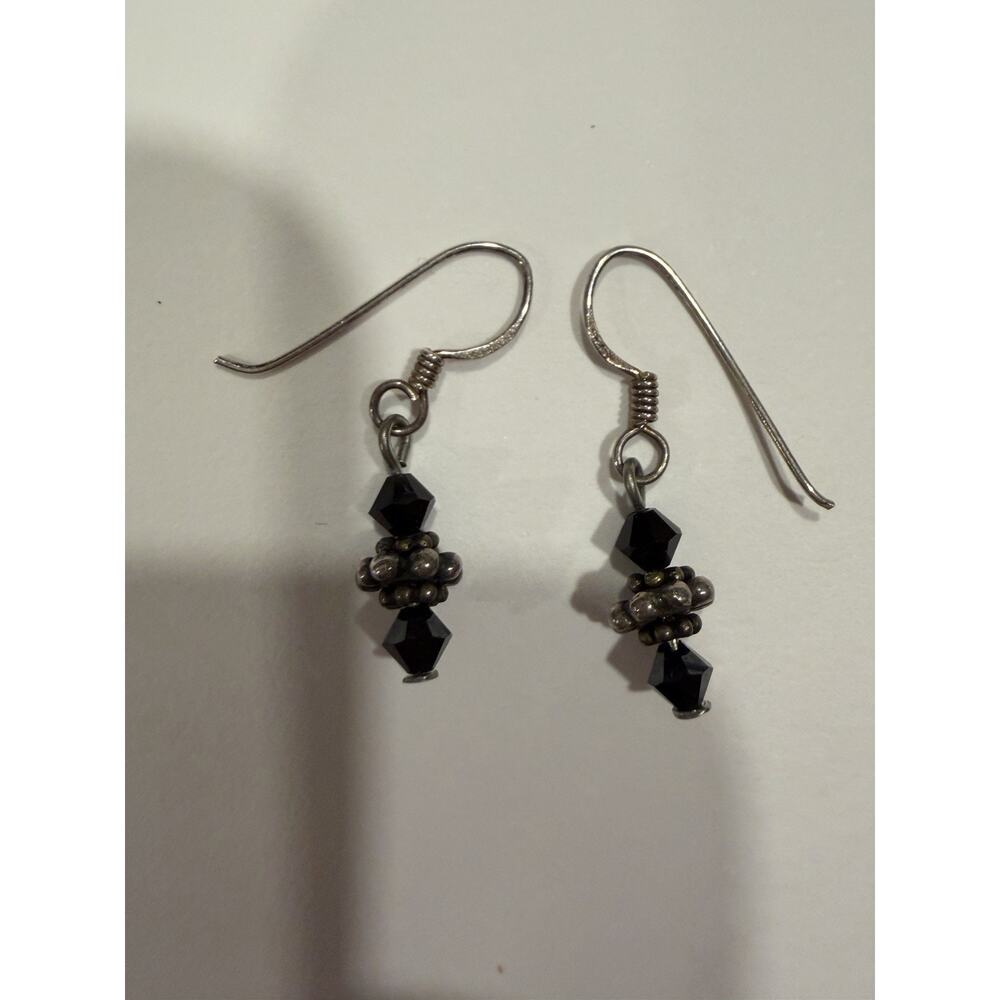 Sterling Silver 925 Black Glass Drop Earrings
